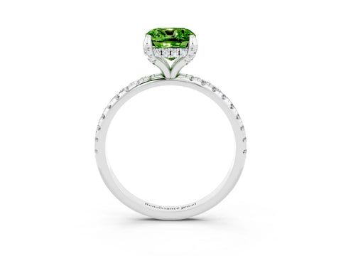 White gold Cushion Cut Diamond Solitaire Ring with Four-Prong Setting and Pavé Band_3
