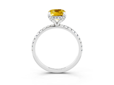White gold Cushion Cut Diamond Solitaire Ring with Four-Prong Setting and Pavé Band_3
