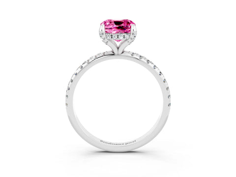 White gold Cushion Cut Diamond Solitaire Ring with Four-Prong Setting and Pavé Band_3
