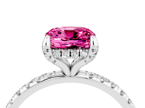 White gold Cushion Cut Diamond Solitaire Ring with Four-Prong Setting and Pavé Band_4