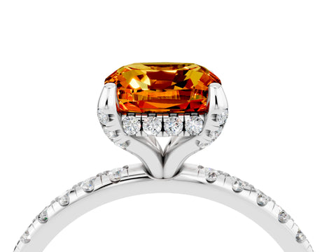 White gold Cushion Cut Diamond Solitaire Ring with Four-Prong Setting and Pavé Band_4