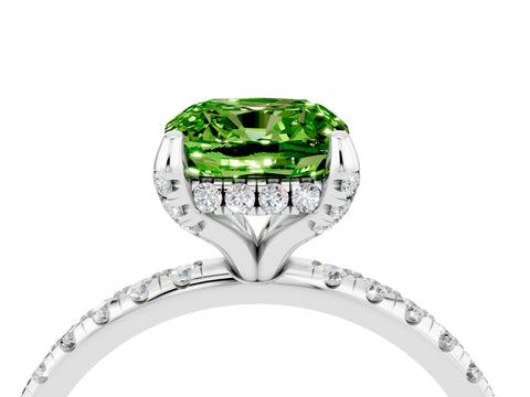 White gold Cushion Cut Diamond Solitaire Ring with Four-Prong Setting and Pavé Band_4