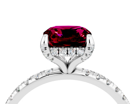 White gold Cushion Cut Diamond Solitaire Ring with Four-Prong Setting and Pavé Band_4