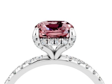 White gold Cushion Cut Diamond Solitaire Ring with Four-Prong Setting and Pavé Band_4