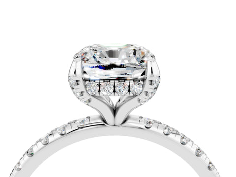 White gold Cushion Cut Diamond Solitaire Ring with Four-Prong Setting and Pavé Band_4