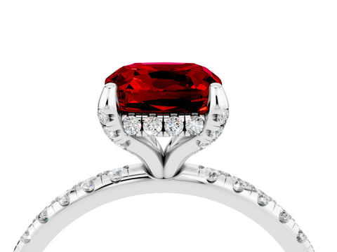 White gold Cushion Cut Diamond Solitaire Ring with Four-Prong Setting and Pavé Band_4