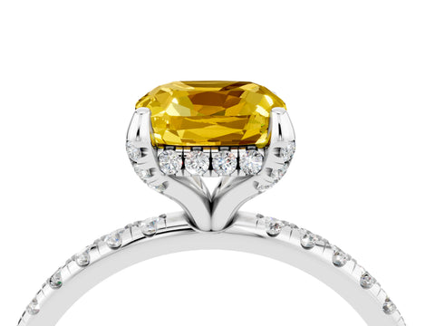 White gold Cushion Cut Diamond Solitaire Ring with Four-Prong Setting and Pavé Band_4