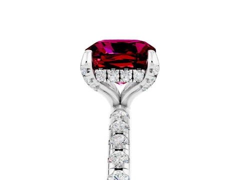 White gold Cushion Cut Diamond Solitaire Ring with Four-Prong Setting and Pavé Band_5