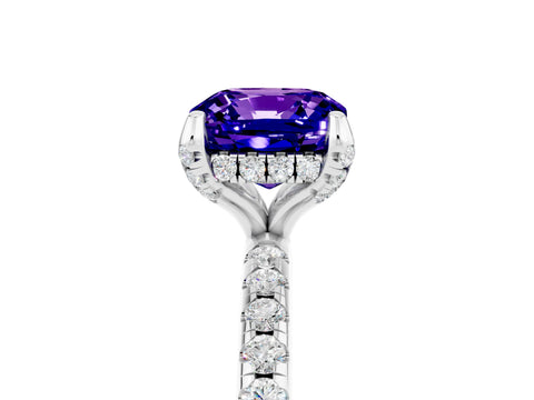 White gold Cushion Cut Diamond Solitaire Ring with Four-Prong Setting and Pavé Band_5