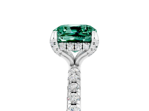White gold Cushion Cut Diamond Solitaire Ring with Four-Prong Setting and Pavé Band_5