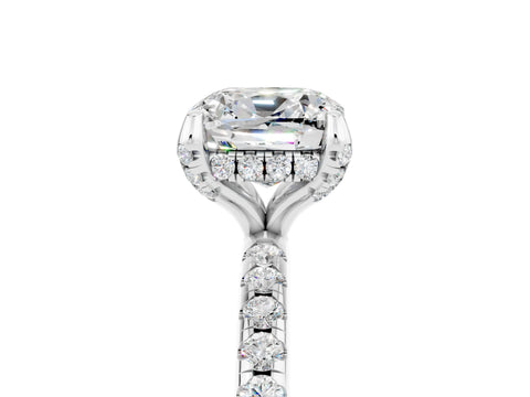 White gold Cushion Cut Diamond Solitaire Ring with Four-Prong Setting and Pavé Band_5