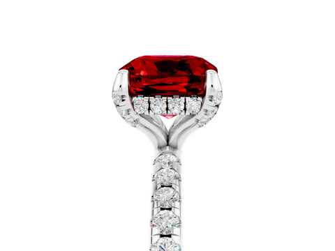 White gold Cushion Cut Diamond Solitaire Ring with Four-Prong Setting and Pavé Band_5