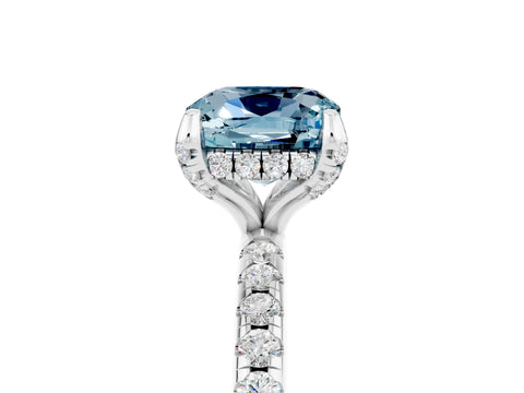 White gold Cushion Cut Diamond Solitaire Ring with Four-Prong Setting and Pavé Band_5