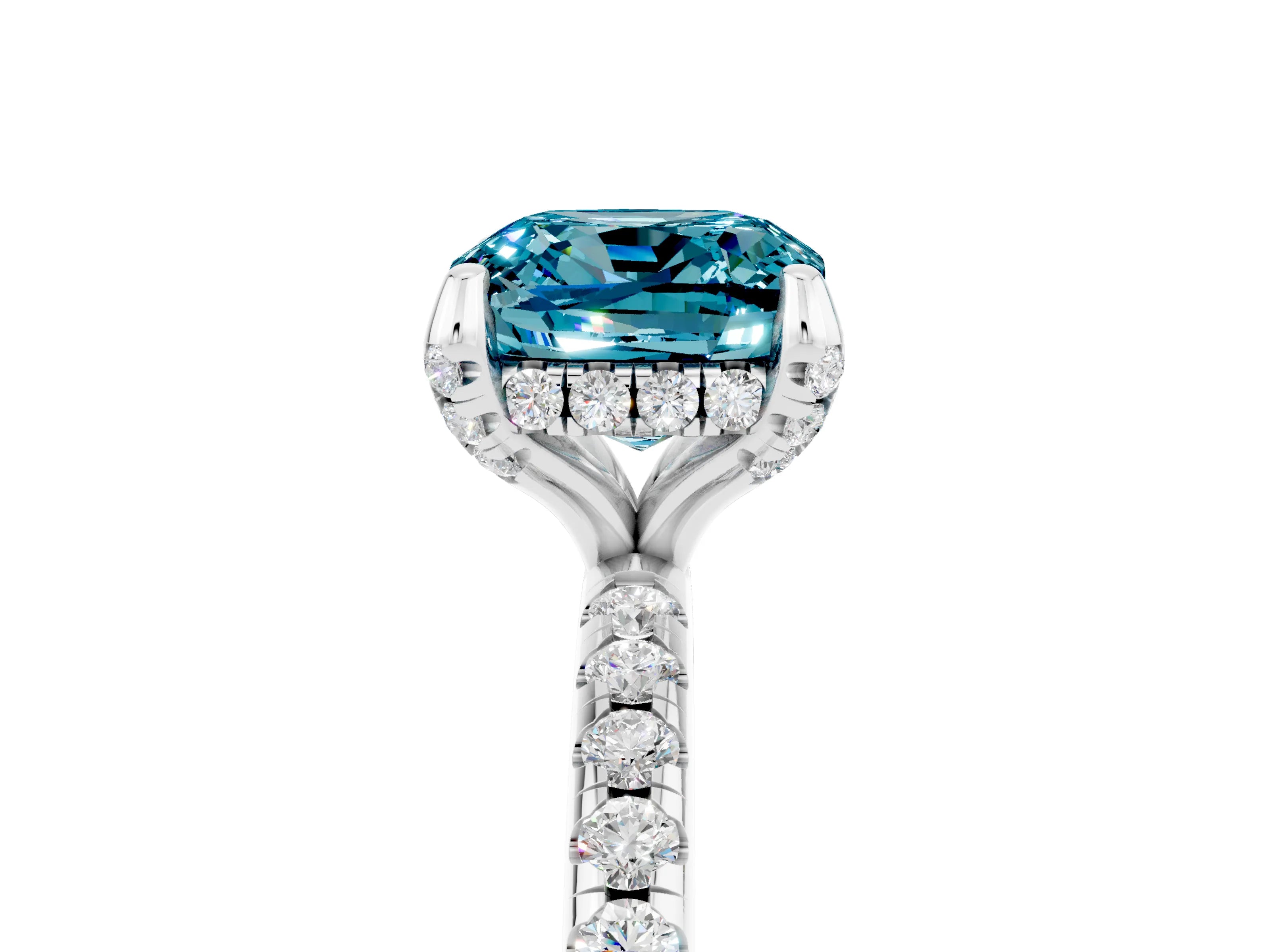 White gold Cushion Cut Diamond Solitaire Ring with Four-Prong Setting and Pavé Band_5
