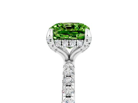 White gold Cushion Cut Diamond Solitaire Ring with Four-Prong Setting and Pavé Band_5