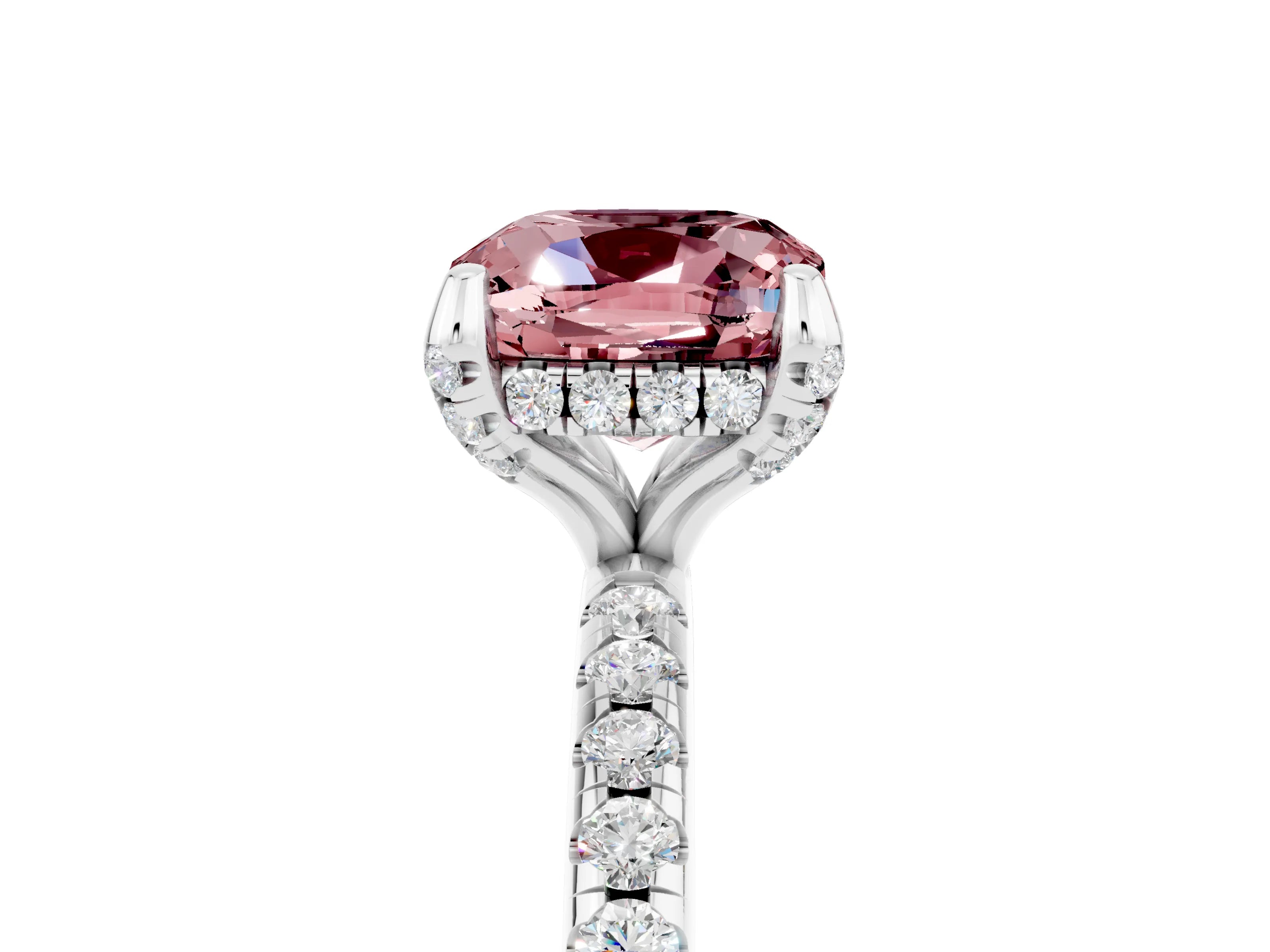 White gold Cushion Cut Diamond Solitaire Ring with Four-Prong Setting and Pavé Band_5
