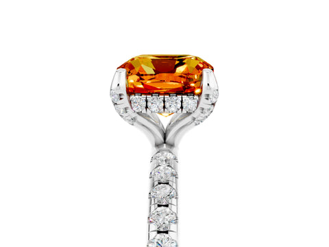 White gold Cushion Cut Diamond Solitaire Ring with Four-Prong Setting and Pavé Band_5