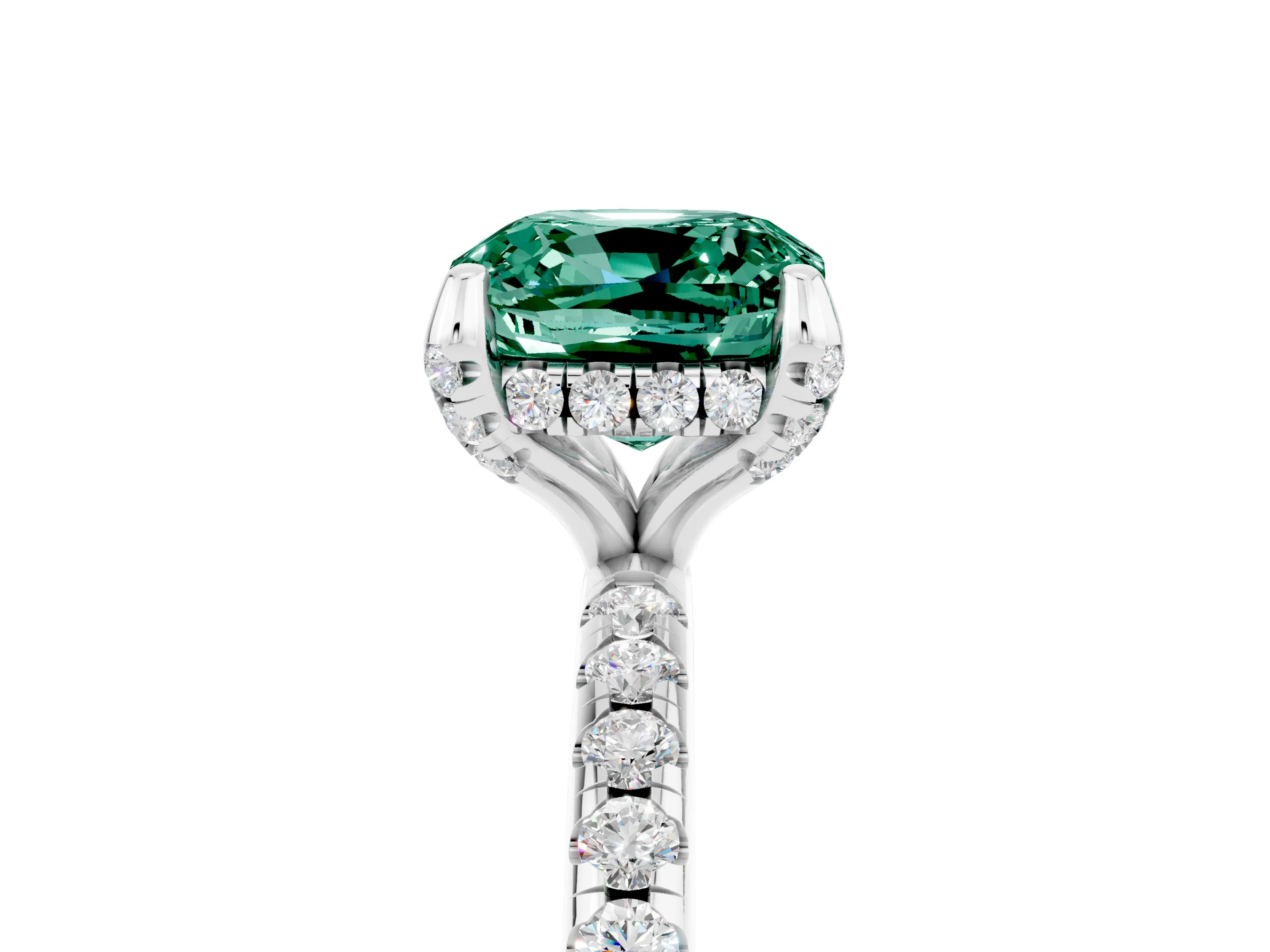 White gold Cushion Cut Diamond Solitaire Ring with Four-Prong Setting and Pavé Band_5