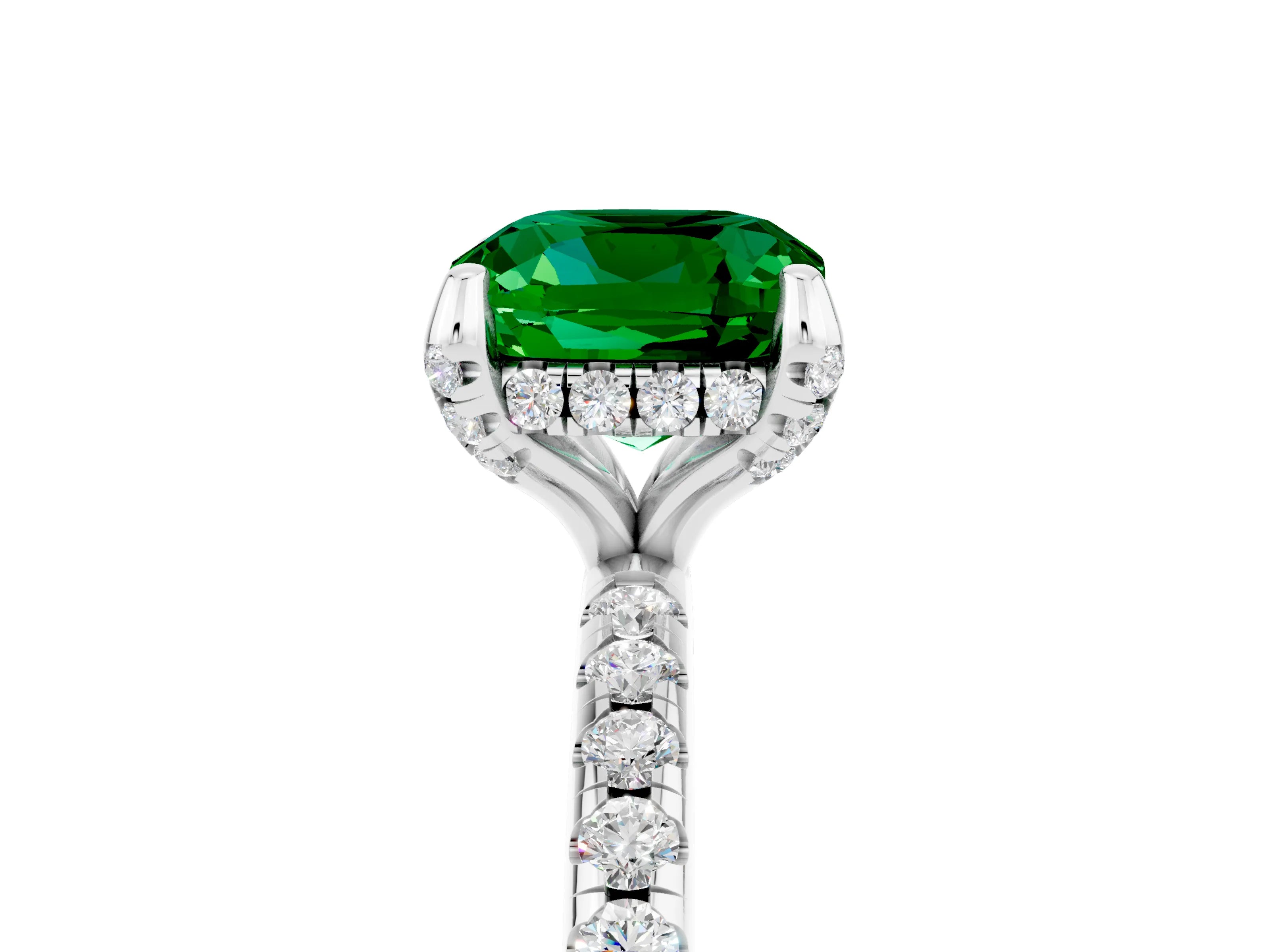 White gold Cushion Cut Diamond Solitaire Ring with Four-Prong Setting and Pavé Band_5