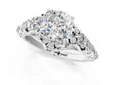 White gold Cushion Cut Diamond Solitaire Ring with Hidden Halo and Pavé Band_34