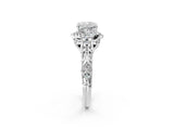 White gold Cushion Cut Diamond Solitaire Ring with Hidden Halo and Pavé Band_35