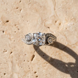 White gold Cushion Cut Diamond Solitaire Ring with Milgrain Pavé Band and Four-Prong Setting_15