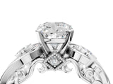 White gold Cushion Cut Diamond Solitaire Ring with Milgrain Pavé Band and Four-Prong Setting_217