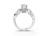 White gold Cushion Cut Diamond Solitaire Ring with Milgrain Pavé Band and Four-Prong Setting_223