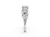 White gold Cushion Cut Diamond Solitaire Ring with Milgrain Pavé Band and Four-Prong Setting_230