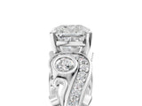 White gold Cushion Cut Diamond Solitaire Ring with Milgrain Pavé Band and Four-Prong Setting_233