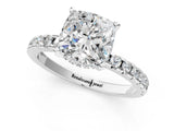 White gold Cushion Cut Diamond Solitaire Ring with Pavé Band and Four-Prong Setting_359