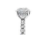 White gold Cushion Cut Diamond Solitaire Ring with Pavé Band and Four-Prong Setting_363