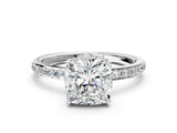 White gold Cushion Cut Diamond Solitaire Ring with Pavé Band and Hidden Halo_36