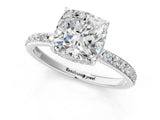 White gold Cushion Cut Diamond Solitaire Ring with Pavé Band and Hidden Halo_37
