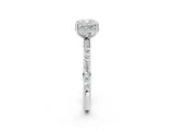 White gold Cushion Cut Diamond Solitaire Ring with Pavé Band and Hidden Halo_39