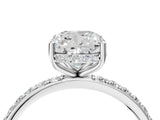 White gold Cushion Cut Diamond Solitaire Ring with Pavé Band and Hidden Halo_40
