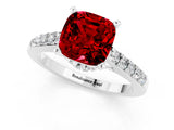 White gold Cushion Cut Diamond Solitaire Ring with Pavé Band and Prong Setting_1