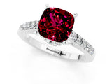 White gold Cushion Cut Diamond Solitaire Ring with Pavé Band and Prong Setting_1