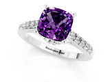 White gold Cushion Cut Diamond Solitaire Ring with Pavé Band and Prong Setting_1