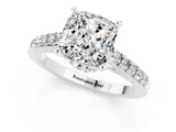 White gold Cushion Cut Diamond Solitaire Ring with Pavé Band and Prong Setting_1