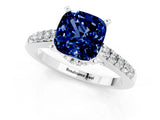 White gold Cushion Cut Diamond Solitaire Ring with Pavé Band and Prong Setting_1