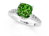 White gold Cushion Cut Diamond Solitaire Ring with Pavé Band and Prong Setting_1