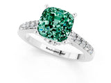 White gold Cushion Cut Diamond Solitaire Ring with Pavé Band and Prong Setting_1