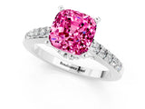 White gold Cushion Cut Diamond Solitaire Ring with Pavé Band and Prong Setting_1