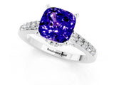 White gold Cushion Cut Diamond Solitaire Ring with Pavé Band and Prong Setting_1