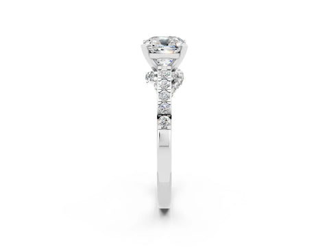 White gold Cushion Cut Diamond Solitaire Ring with Pavé Band and Prong Setting_2