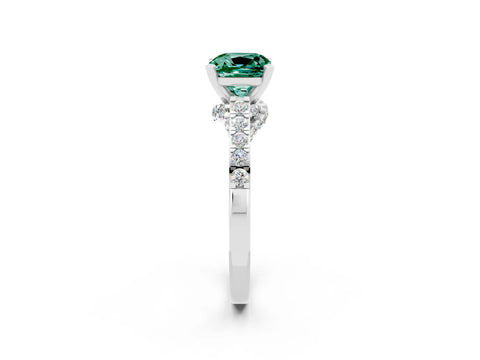 White gold Cushion Cut Diamond Solitaire Ring with Pavé Band and Prong Setting_2