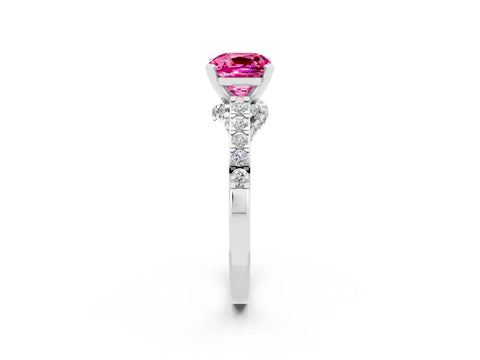 White gold Cushion Cut Diamond Solitaire Ring with Pavé Band and Prong Setting_2