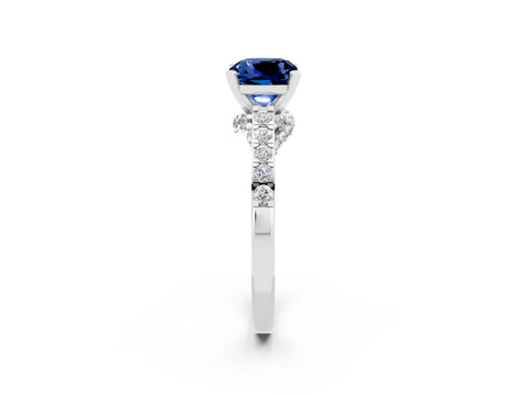 White gold Cushion Cut Diamond Solitaire Ring with Pavé Band and Prong Setting_2