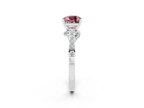 White gold Cushion Cut Diamond Solitaire Ring with Pavé Band and Prong Setting_2